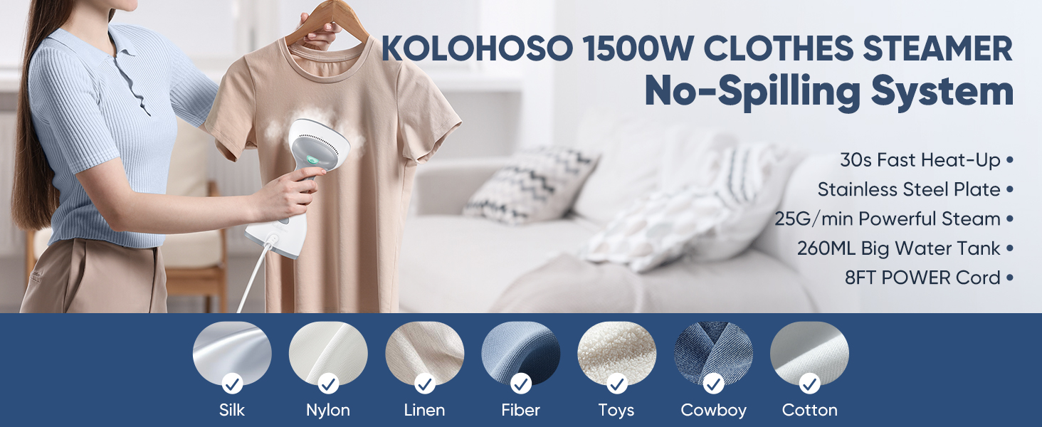 Steamer for Clothes, Kolohoso 1500W Fast Heat Up Handheld Garment Steamer