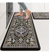 KIMODE Anti Fatigue Kitchen Mats for Floor 2 Piece, Black Vibrant Floral Kitchen Rugs 17