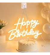 XINGZHI Happy Birthday Neon Sign for Wall Party Decor, LED Light Up Sign with 10 Brightness Setti...