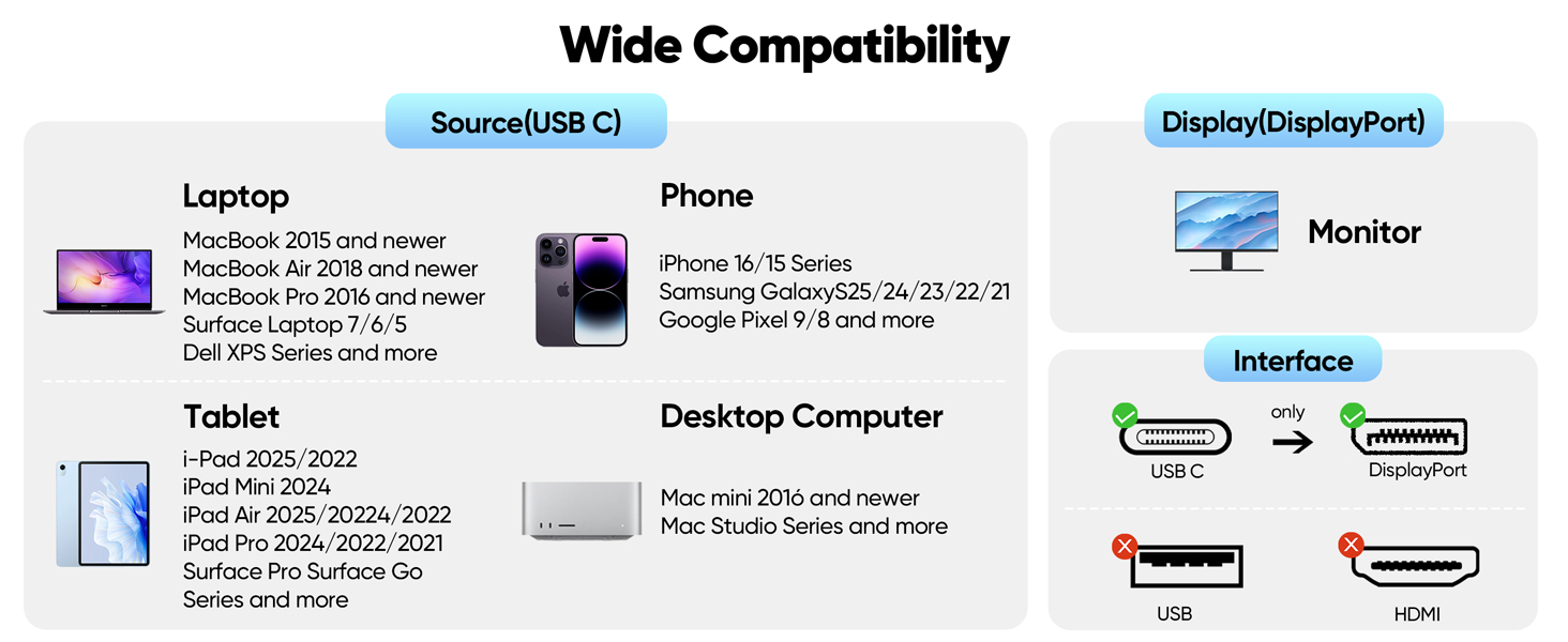 USB C to DisplayPort 1.4 Cable
