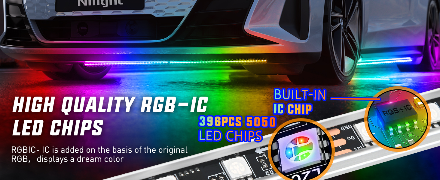 4Pcs Aluminum Underglow Neon Accent Strip Lights 396 LEDs Dream Color