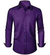Lusead Men's Dress Shirts Long Sleeve Stretch Wrinkle Free Slim Fit Wedding Formal Button Down Shirt
