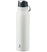 Meoky 24 oz Travel Water Bottle Stainless Steel: Leak Proof Locking Lid, 2-in-1 Straw and Spout, ...