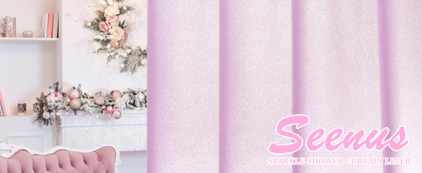 Seenus Dreamy Pink Sparkle Shower Curtain Liner with 3 Large Magnets