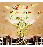 Christmas Tree Topper Star LED Projector with Rotating Colorful Christmas Elements Pattern, 3D Ho...