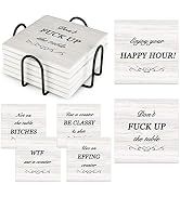 Funny Coasters for Drinks Absorbent with Holder, Coasters Set of 6 for Wooden Table Housewarming ...