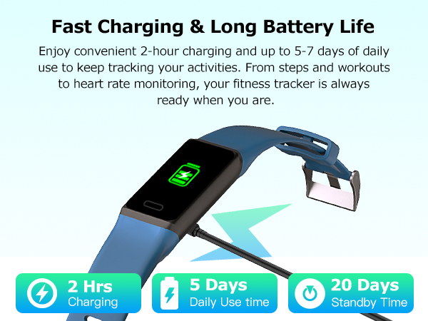 Fitness tracker pedometer watch with fast charging and long battery life for daily activity tracking