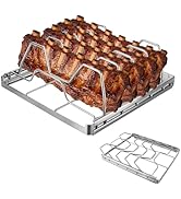 Rib Rack for Smoking and Grilling, Smoking-holds Up to 4 Full Racks of Ribs for Standing Rib Roas...