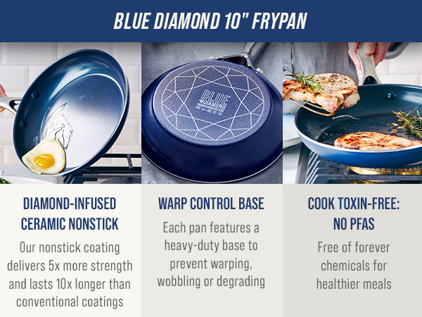 BlueDiamond, Ceramic Nonstick, PFAS-Free, Non-Toxic, Cookware, Frypans, Classic