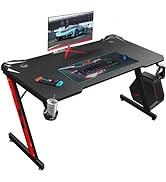 Homall Gaming Desk, Computer Desk with Carbon Fiber Surface, Gaming Table Z Shaped PC Gaming Work...