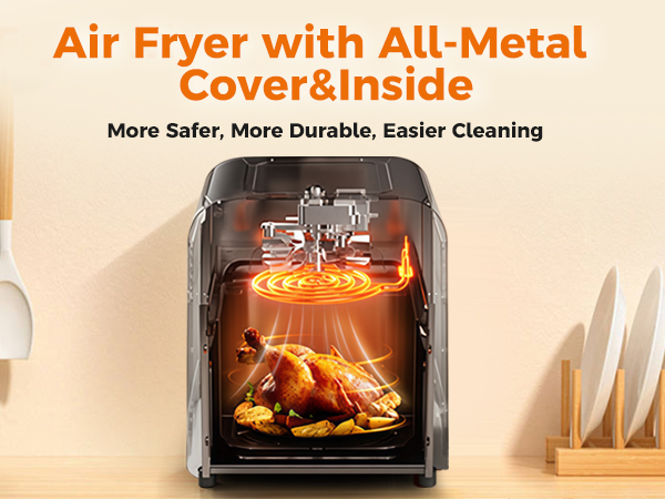 bear air fryer all metal 6.4qt large visible window 