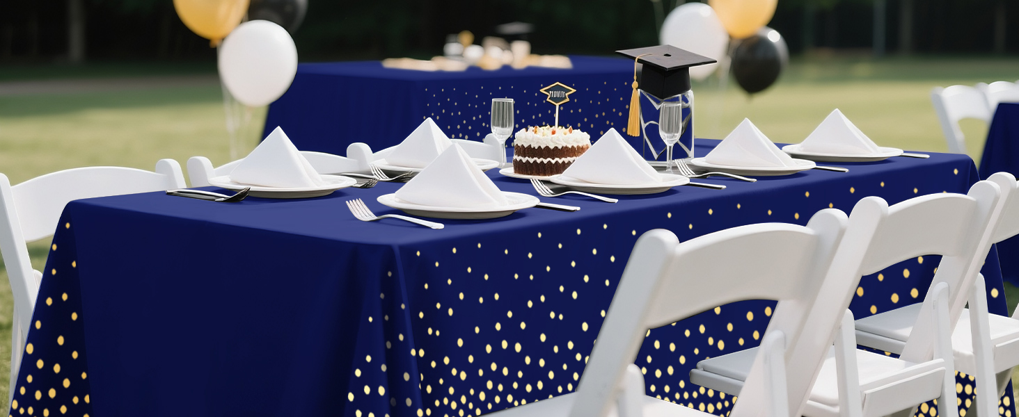Navy Blue and Gold Plastic Tablecloth