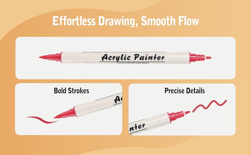 Dual tip acrylic paint markers with brush and fine tips
