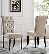 Roundhill Furniture Leviton Solid Wood Tufted Parsons Dining Chair, Set of 2, Tan