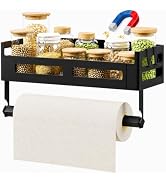 Magnetic Paper Towel Holder with Shelf, One-Hand Tear for Fridge, Grill, RV | Magnetic or drill m...