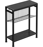 Homedawn Small End Table for Small Space, 3-Tier Narrow Side Table with Magazine Holder,Small Nig...