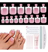MelodySusie French Tip Sharp Square Press On Toenails Kit,15 Sizes 150Pcs | Pre-Shaped Soft Gel,H...