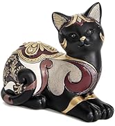 Black Cat Statue for Home Decor, Cat Figurines Room Decoration for Bookshelf Office Table, Vintag...