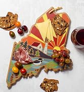 maine state cutting board serving charcuterie cheese fruit and crackers