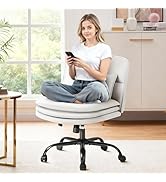 Furmax Criss Cross Legged Office Chair with Wheels, Armless Extra Wide Seat Swivel Desk Chair, Ad...