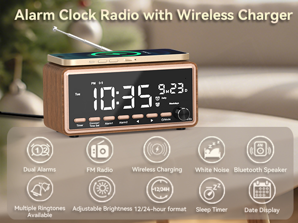 Digital Alarm Clocks Radio for Bedrooms,Gifts for Men Women