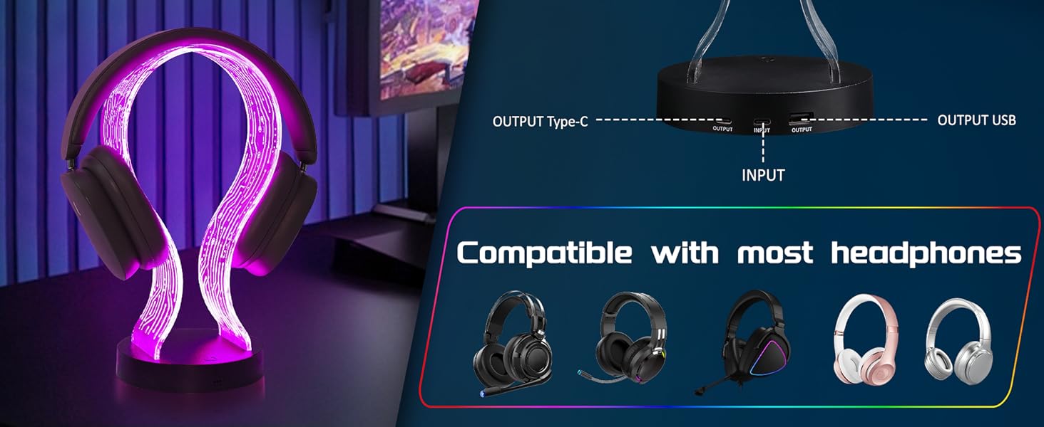 CoolGift Mart Light Up 16 Colors Headphone Stand