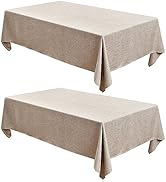 Fitable Nature Faux Linen Tablecloths Rectangle 60 x 84 Inch - 2 Pack Neutral Table Clothes for 4...