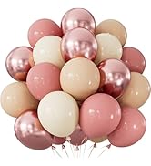 Retro Blush Pink Balloons, 60 Pcs 12 Inch Dusty Pink Metallic Chrome Rose Gold Beige Ivory White ...