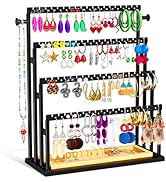 TIPSYTREE Earring Holder Organizer, 4-Tier Step Jewelry Display Stand with Metal Frame and Wooden...