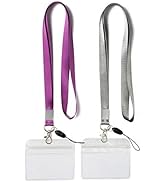 YOUOWO 2 Pack ID Badge Holders with Purple Lanyards Office Neck Strings Strap Grey Lanyard with H...