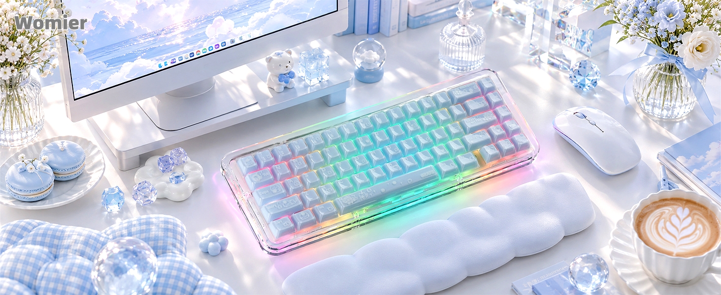 Shine through Keycaps Set OEM Profile, Cute Custom Keycaps, Jelly Keycaps, Clear Cute Keycaps