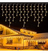 Qunlight 300L LED Icicle Lights, Warm White Window Curtain Light,8 Modes with 30V Plug in for Wed...