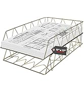 Performore 2 Pack of 11x17 Gold Stackable Wire Desk Trays, Paper Tray Organizer for Desk, Multifu...