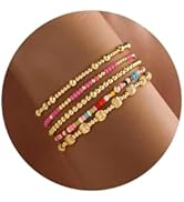 Turandoss Gold Beaded Bracelets Set for Women Girls Christmas Gifts - Dainty 14K Gold Plated Turq...