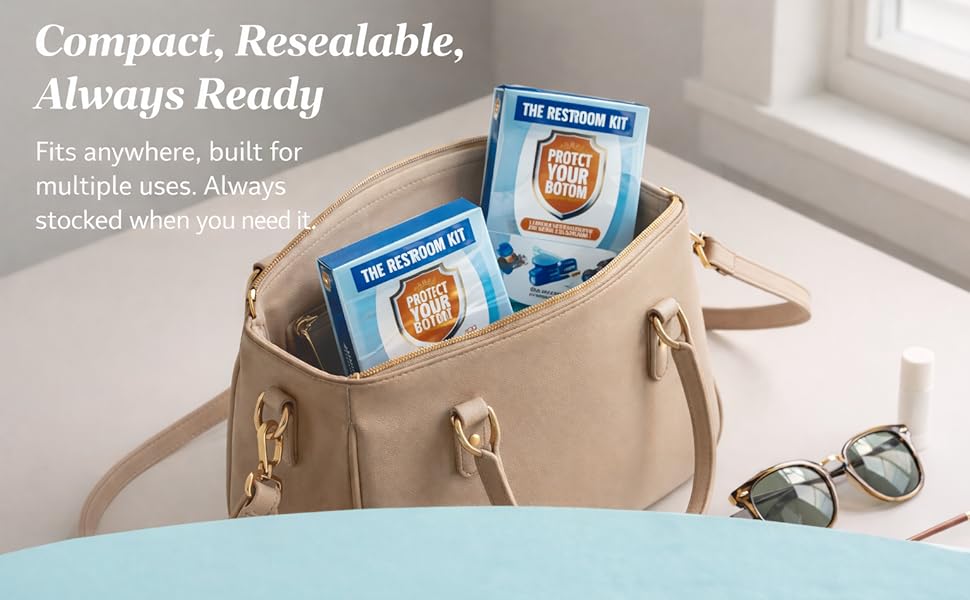 The restroom kit for purse, backpack, glove compartment, pants pocket, compact