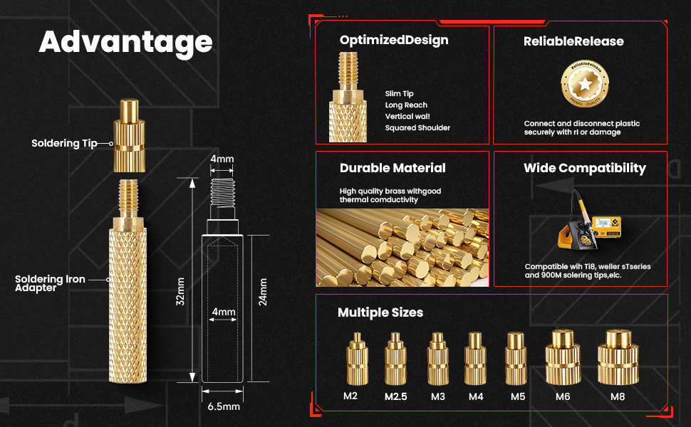 8Pcs Soldering Tips/Heat Set Insert Tips for Thread Inserts -1-4