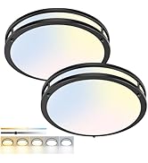 hepside 2 Pack Flush Mount Ceiling Light Fixture, Dimmable &amp; 5CCT Ceiling Light Black, 13inch 24W...