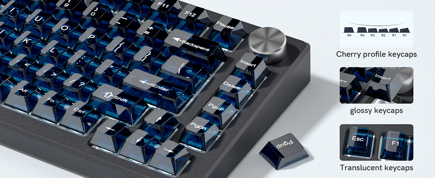 Dark Blue Clear Keyboard keycaps,Transparent keycaps,Crystal Jelly Key Cap Set,Shine Through Key cap