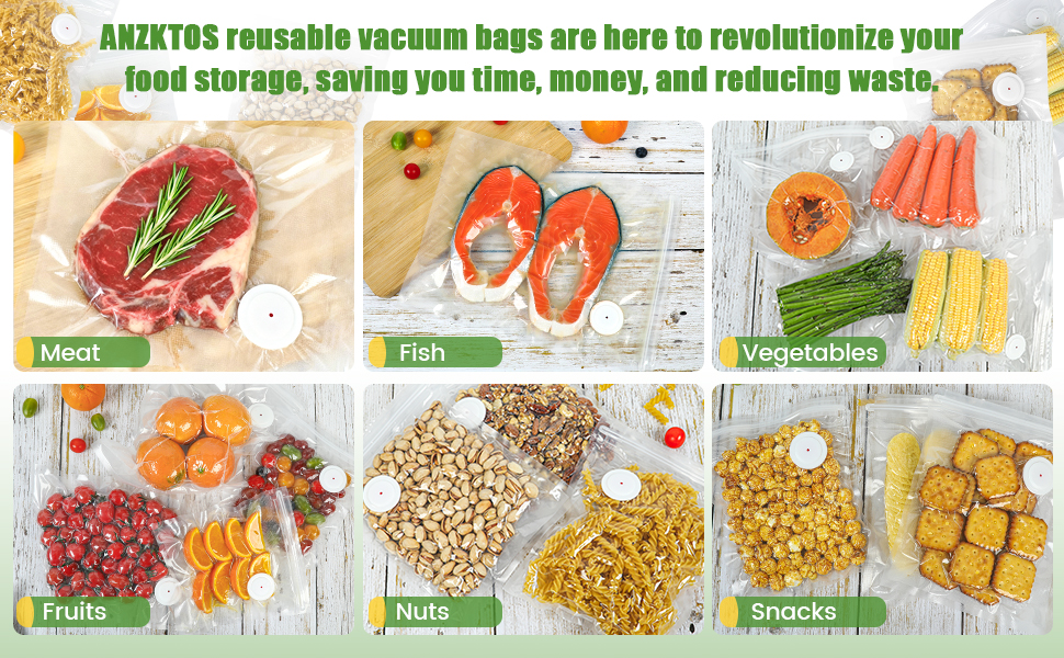 reusable bags cut waste and costs. Ideal for meat, fish, vegetables, fruits, nuts, and snacks.
