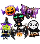 6 Pieces Large Halloween Foil Balloons Decorations Set, Includes Bat, Witch, Pumpkin, Black Cat, ...