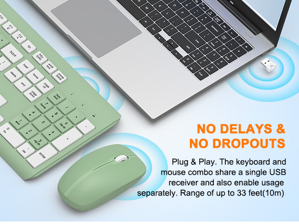 Wireless Keyboard and Mouse Combo, Full Size Silent Ergonomic Keyboard Mouse