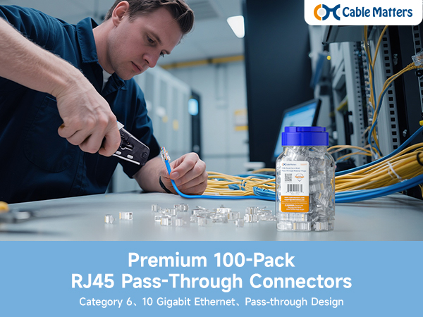 Cable Matters 100-Pack RJ45 Pass Through Connectors for Ethernet Cable Termination, Cat 6 Connector 