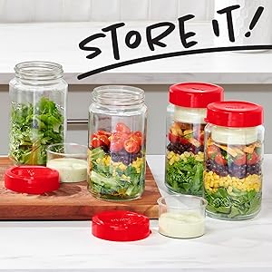 Pyrex containers on a counter