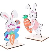 Vhxmaizxn 2pcs Easter Decoration for Home Easter Bunny Wooden Sign Table Centerpiece Decor Farmho...