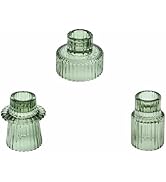 Ni-JASW Green Ribbed Glass Taper Candle Holders, Candlestick Tea Votive Candle Holders for Table ...