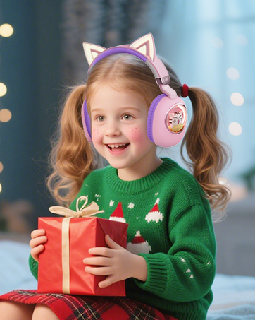 Individual wearing green holiday sweater with white pattern holds wrapped red gift box against blue bokeh background.