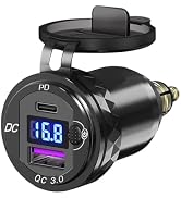 SOBMOTO Motorcycle DIN/Hella USB Charger (NOT for Car Cigarette Socket), 36W PD3.0 &amp; 18W QC3.0 Po...
