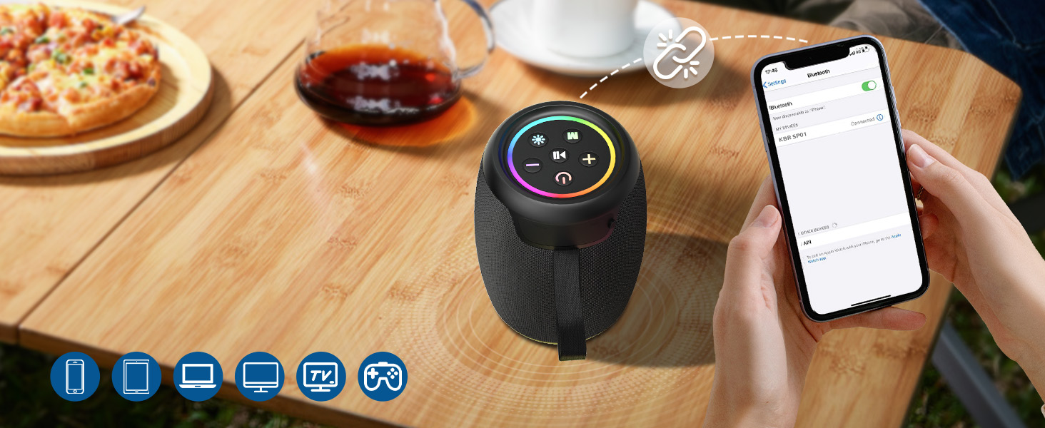 This wireless speaker system can compatibility with iPhone/Samsung,laptop,computer, tv,pc,projector