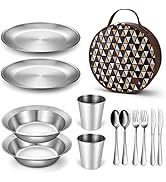 Odoland Camping Complete Messware Kit, Polished Stainless Steel Camp Dinnerware, Camping Cooking ...