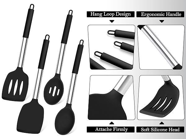 Black Cooking Utensil Set of 4